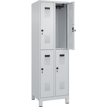 Evolo PLUS double deck clothes locker, 2 compartments, light grey, W 600 mm, with wide feet, rotary bolt.