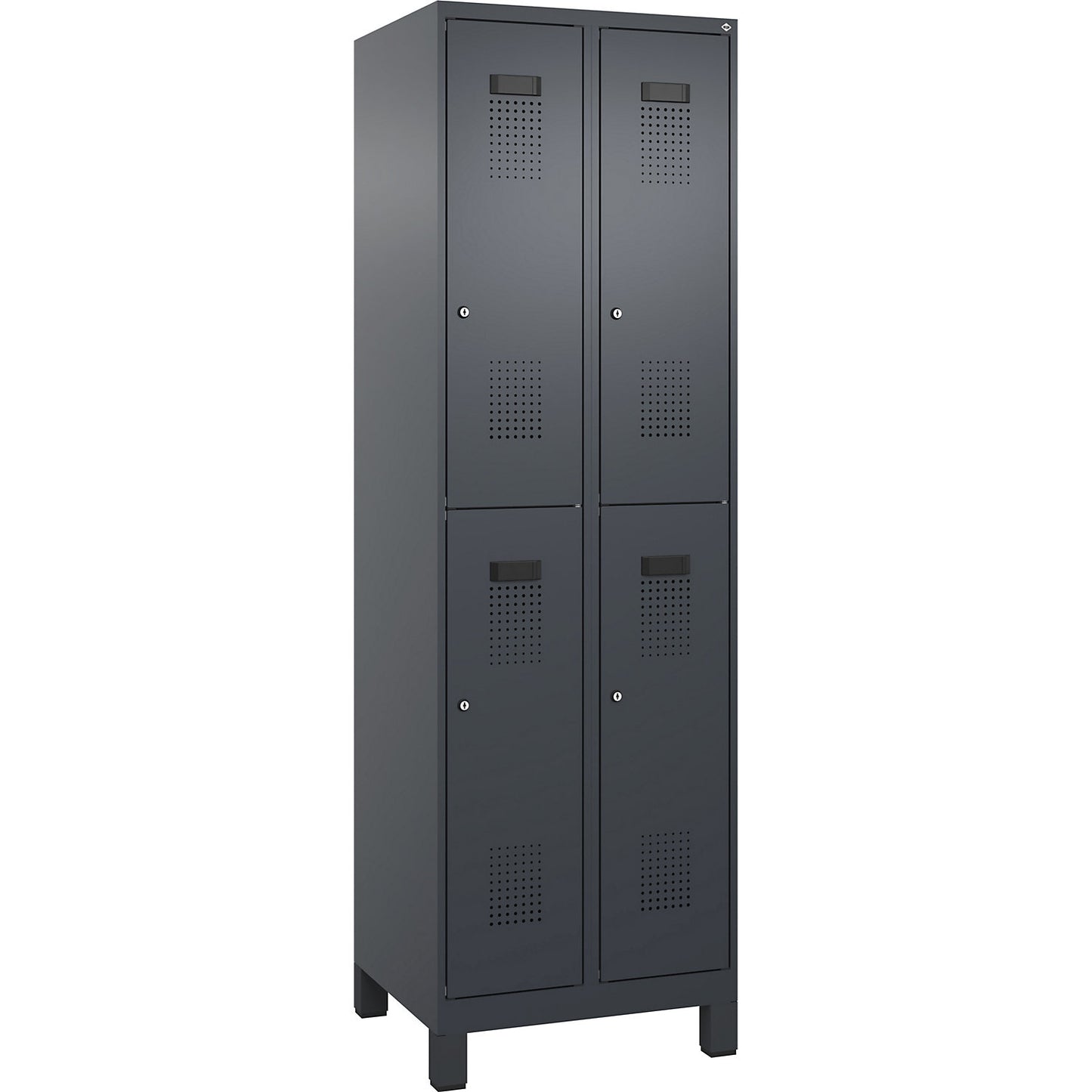 Evolo PLUS double deck clothes locker, 2 compartments, grey, W 600 mm, with wide feet, cylinder lock.