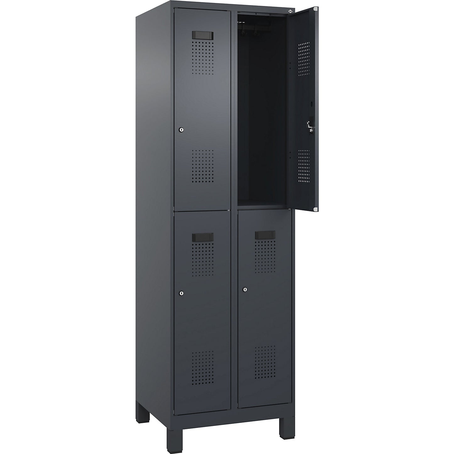 Evolo PLUS double deck clothes locker, 2 compartments, grey, W 600 mm, with wide feet, cylinder lock.