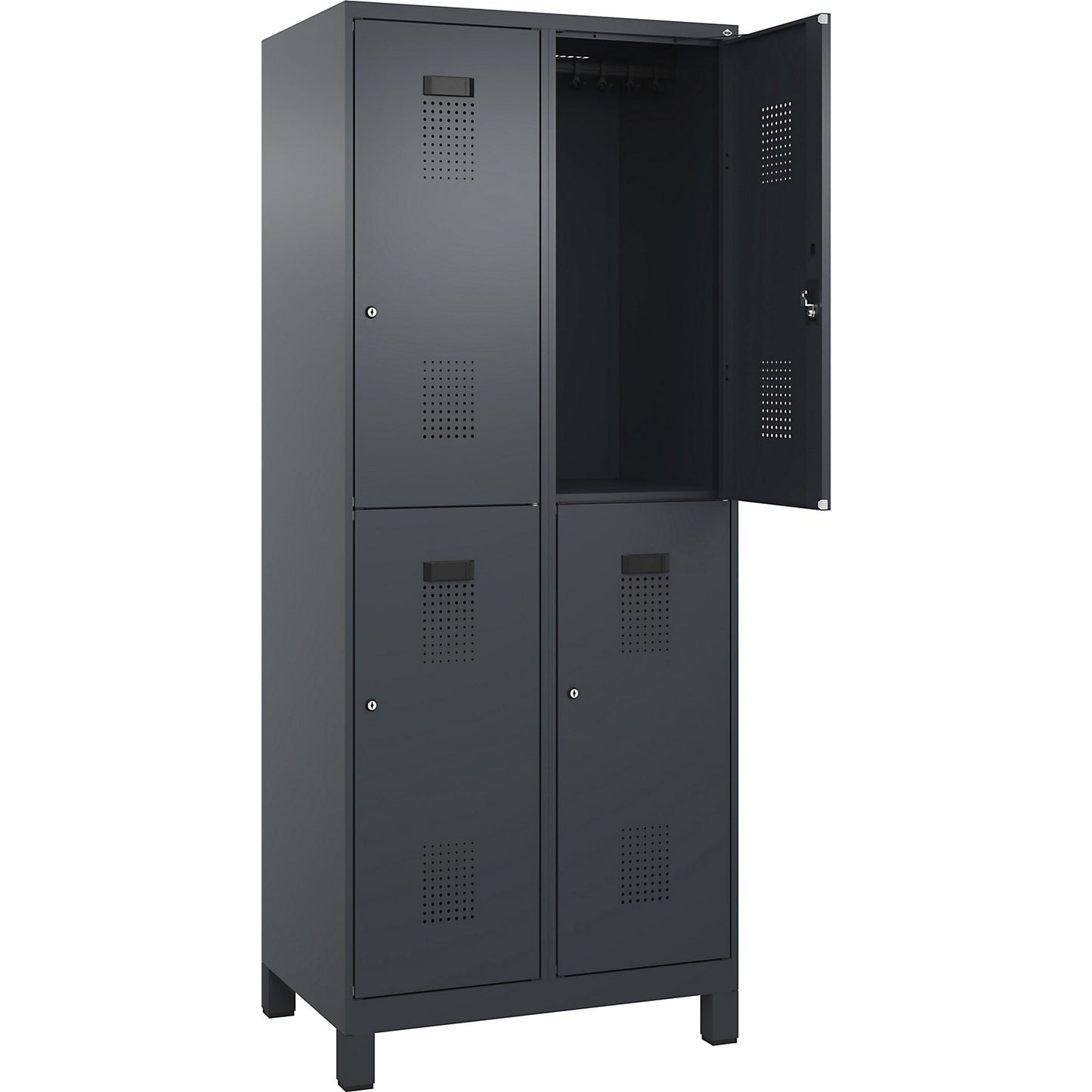 Evolo PLUS double deck clothes locker, 2 compartments, grey, W 800 mm, with wide feet, cylinder lock.