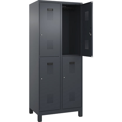 Evolo PLUS double deck clothes locker, 2 compartments, grey, W 800 mm, with wide feet, cylinder lock.