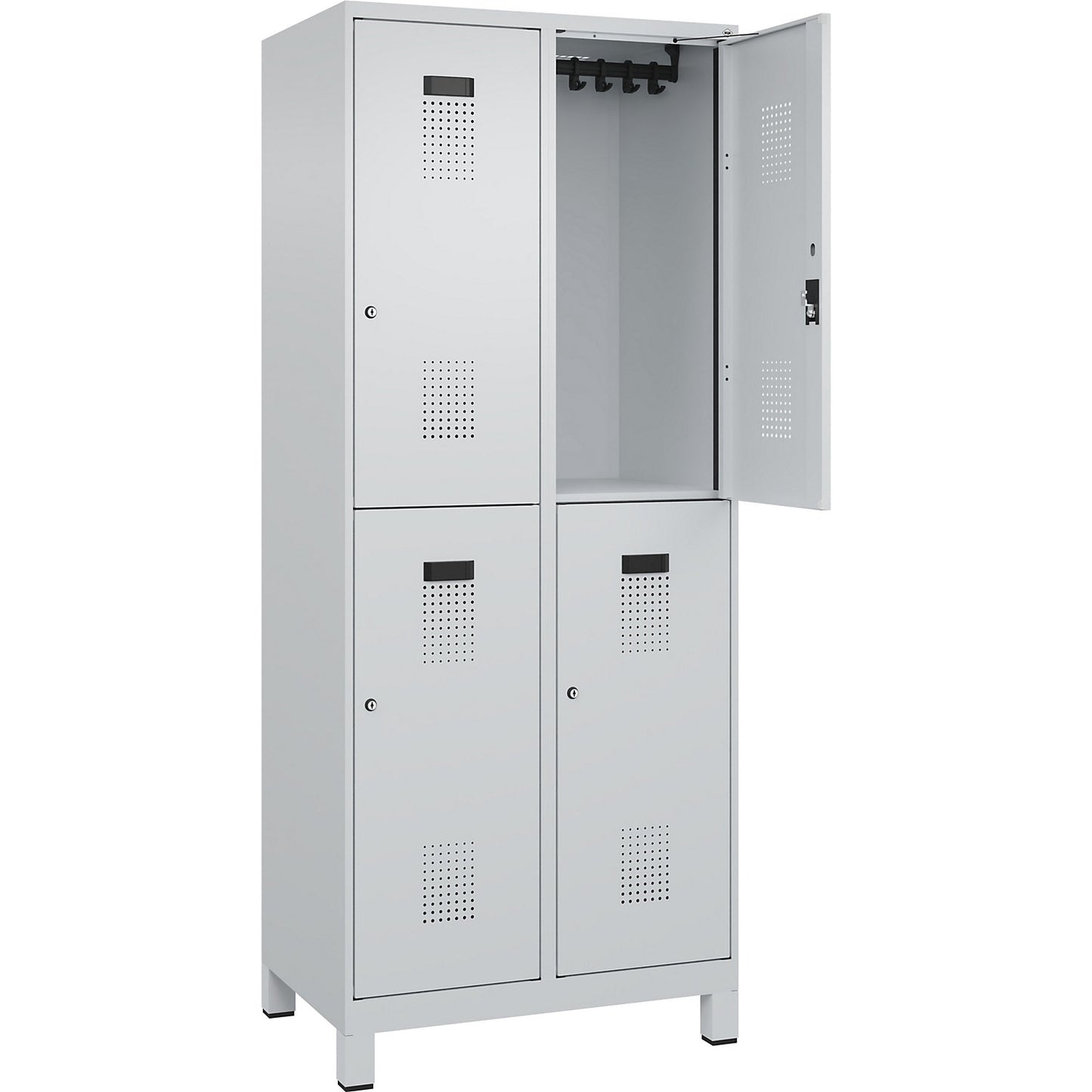 Evolo PLUS double deck clothes locker, 2 compartments, light grey, W 800 mm, with wide feet, cylinder lock.