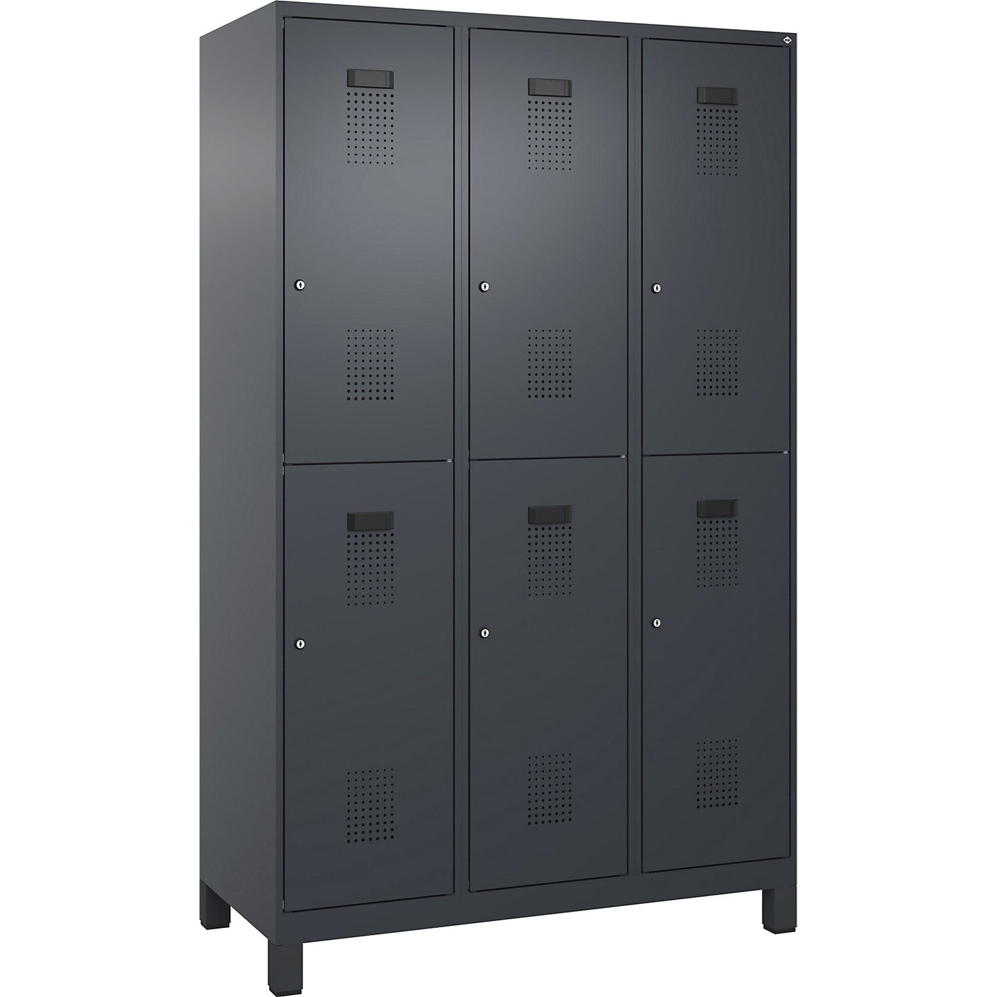 Evolo PLUS double deck clothes locker, 3 compartments, grey, W 1200 mm, with wide feet, cylinder lock.