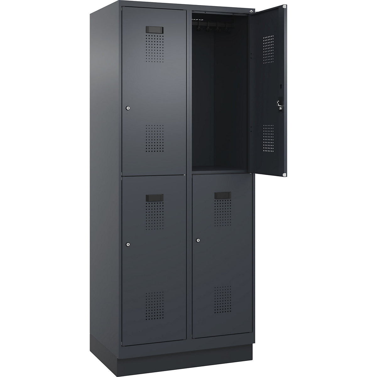 Evolo PLUS double deck clothes locker, 2 compartments, grey, W 800 mm, with base plinth, cylinder lock.