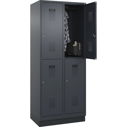 Evolo PLUS double deck clothes locker, 2 compartments, grey, W 800 mm, with base plinth, cylinder lock.