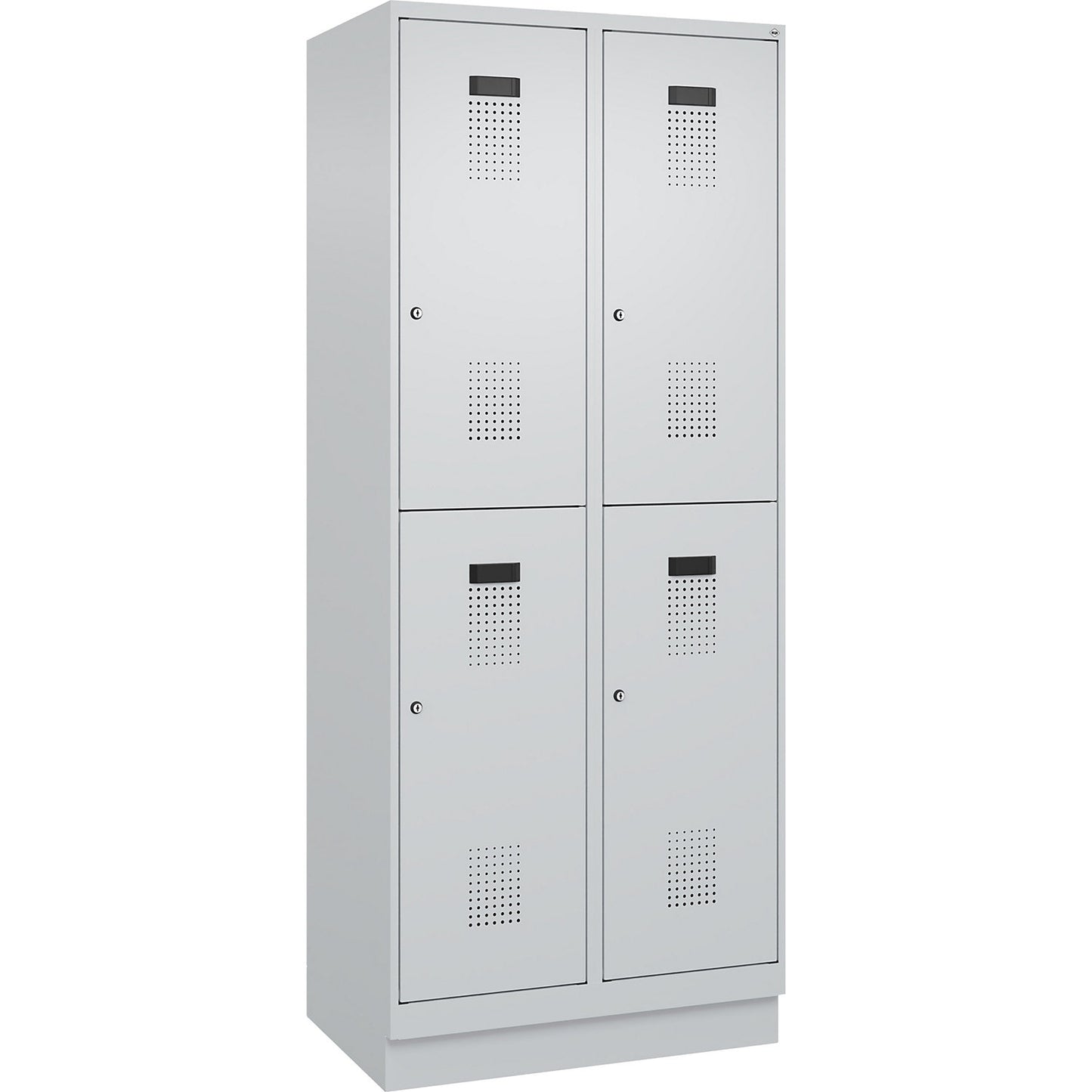 Evolo PLUS double deck clothes locker, 2 compartments, light grey, W 800 mm, with base plinth, cylinder lock.