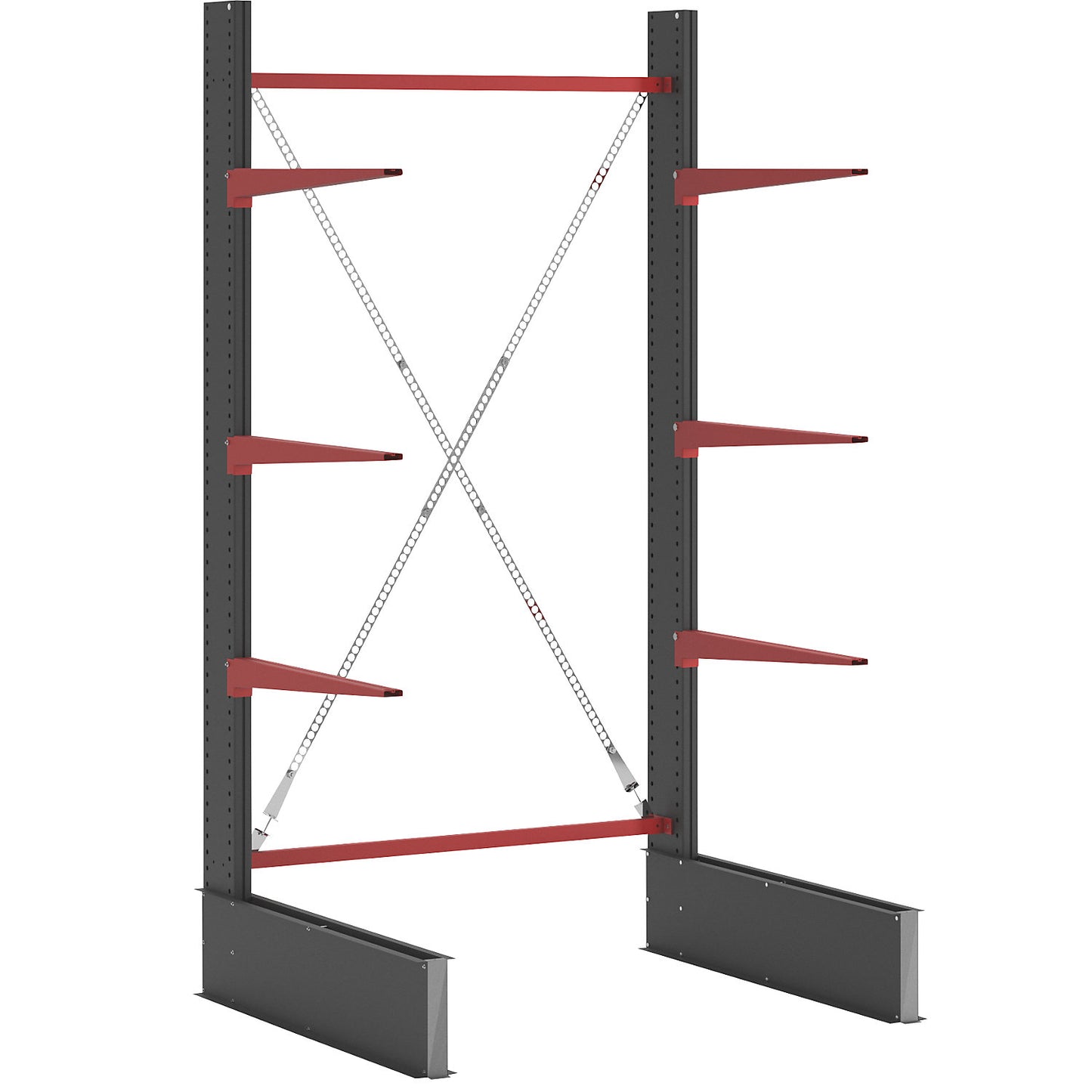 Cantilever racking unit Attillo heavy, single sided, HxW 3000 x 1500 mm, cantilever arm 1000 mm, standard shelf unit.