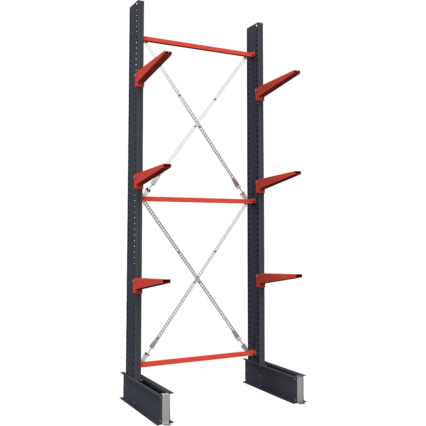 Cantilever racking unit Attillo heavy, single sided, HxW 3500 x 1000 mm, cantilever arm 600 mm, standard shelf unit.