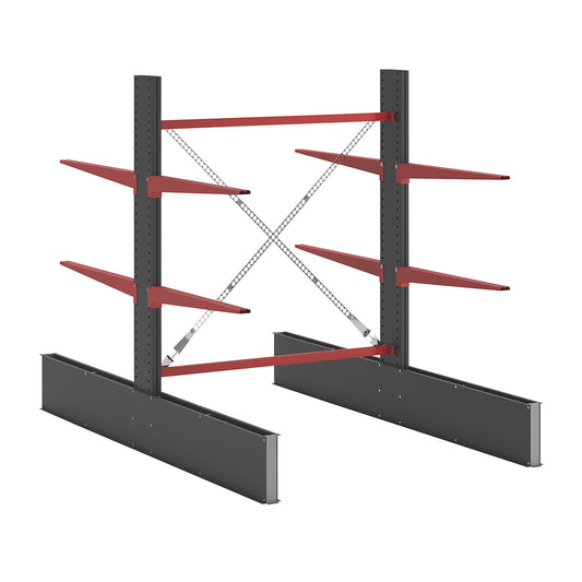 Cantilever racking unit Attillo heavy, double sided, HxW 2000 x 1500 mm, cantilever arm 1000 mm, standard shelf unit.