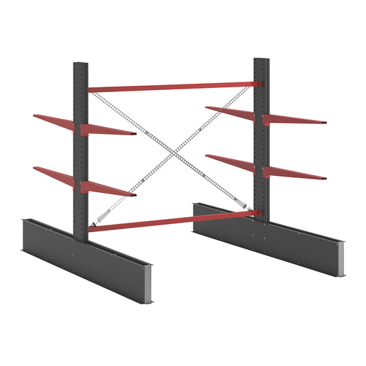 Cantilever racking unit Attillo heavy, double sided, HxW 2000 x 2000 mm, cantilever arm 1000 mm, standard shelf unit.
