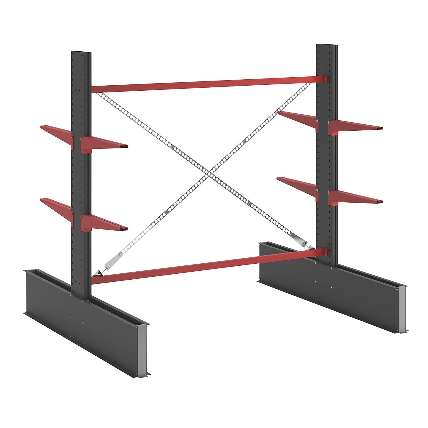 Cantilever racking unit Attillo heavy, double sided, HxW 2000 x 2000 mm, cantilever arm 600 mm, standard shelf unit.