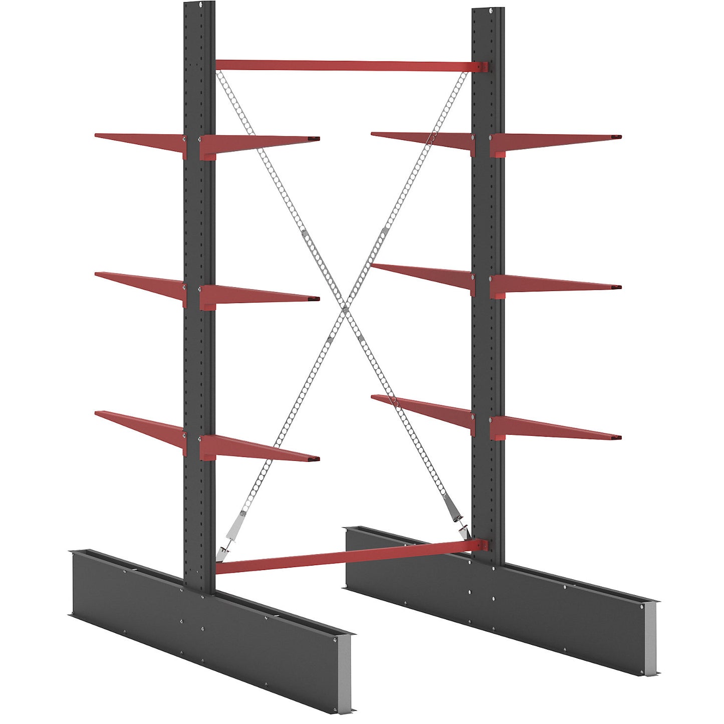 Cantilever racking unit Attillo heavy, double sided, HxW 3000 x 1500 mm, cantilever arm 1000 mm, standard shelf unit.