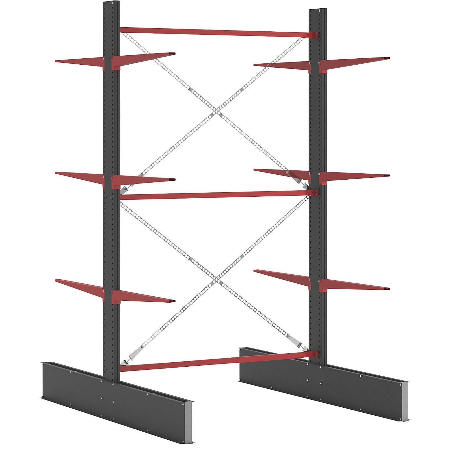 Cantilever racking unit Attillo heavy, double sided, HxW 3500 x 2000 mm, cantilever arm 1000 mm, standard shelf unit.