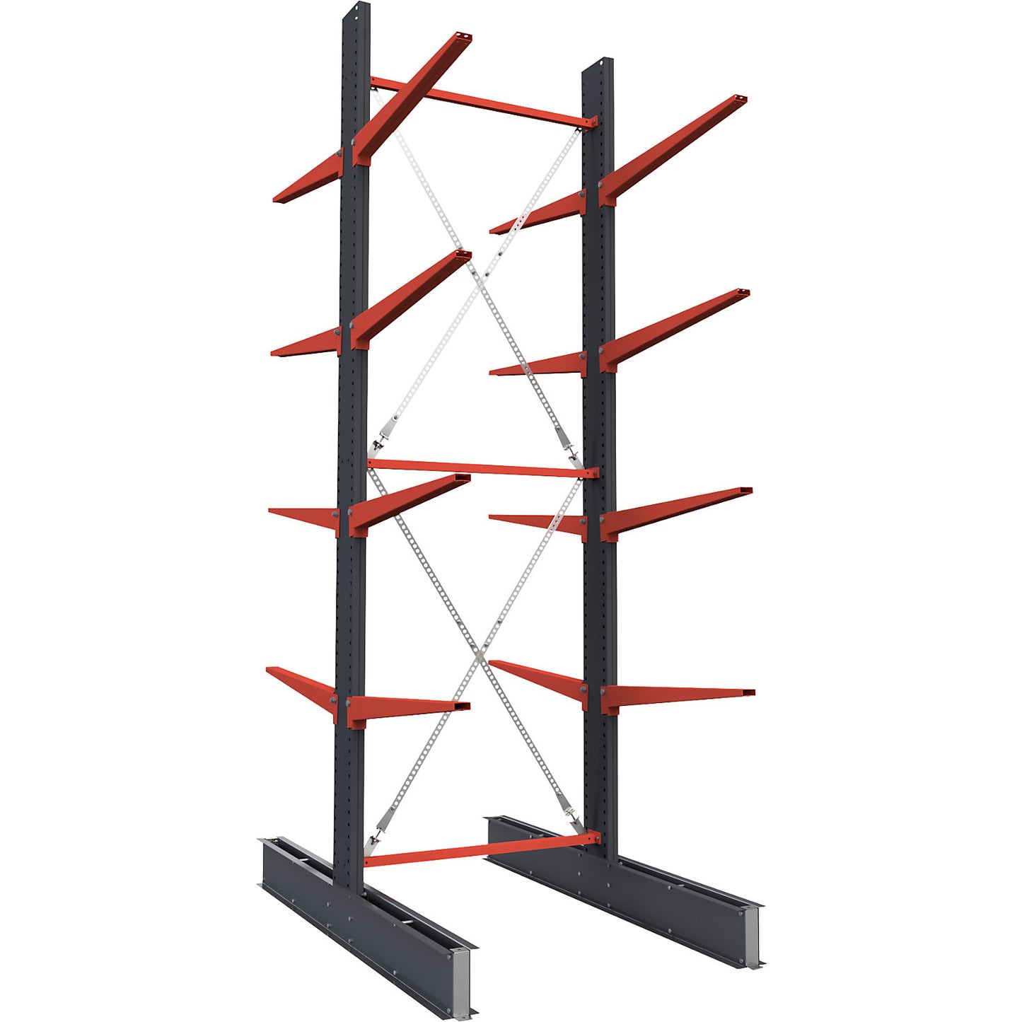 Cantilever racking unit Attillo heavy, double sided, HxW 4000 x 1500 mm, cantilever arm 1000 mm, standard shelf unit.