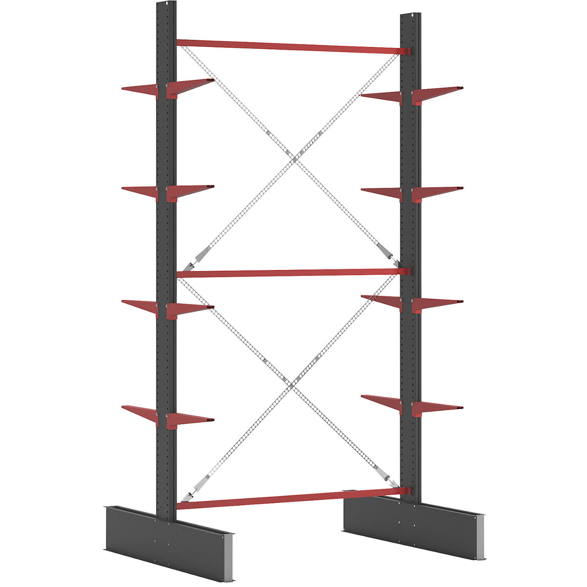 Cantilever racking unit Attillo heavy, double sided, HxW 4000 x 2000 mm, cantilever arm 600 mm, standard shelf unit.