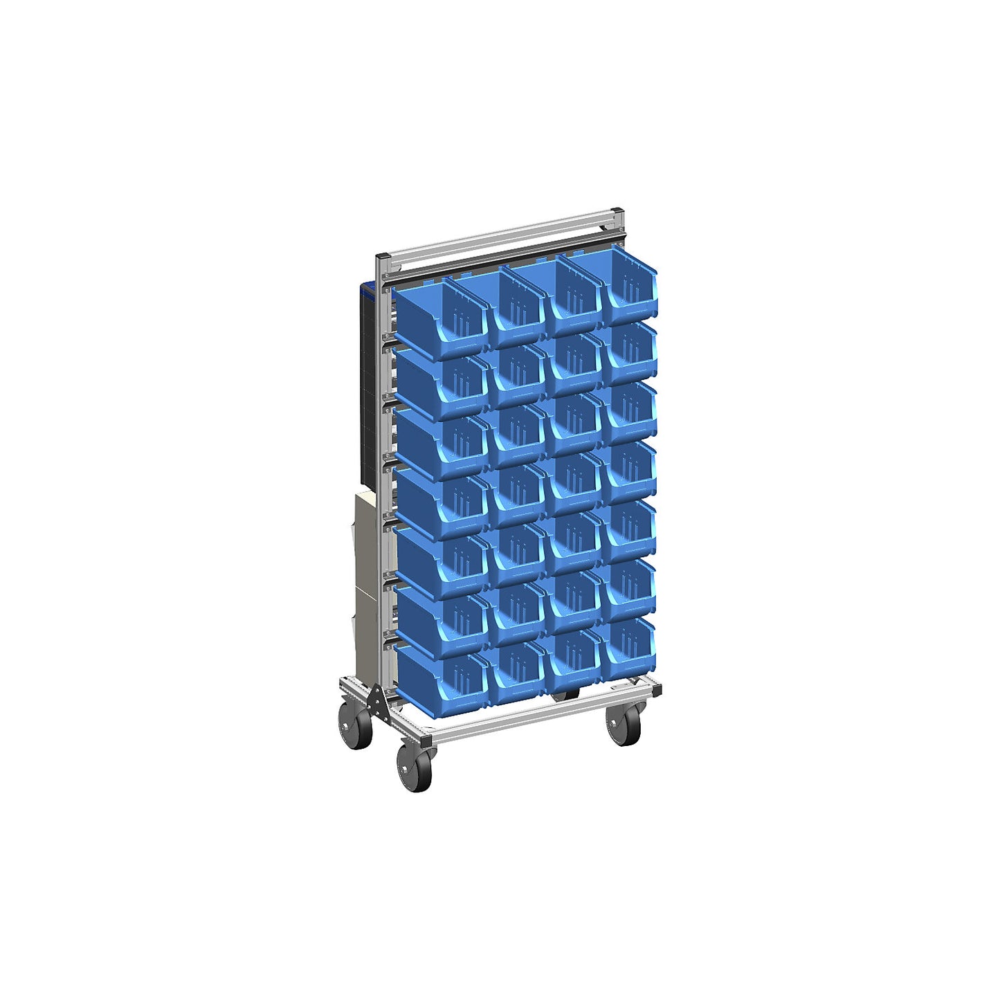 Combination mobile rack made of aluminium, double sided, 28 boxes, 2 small parts cabinets, folding drawer containers.