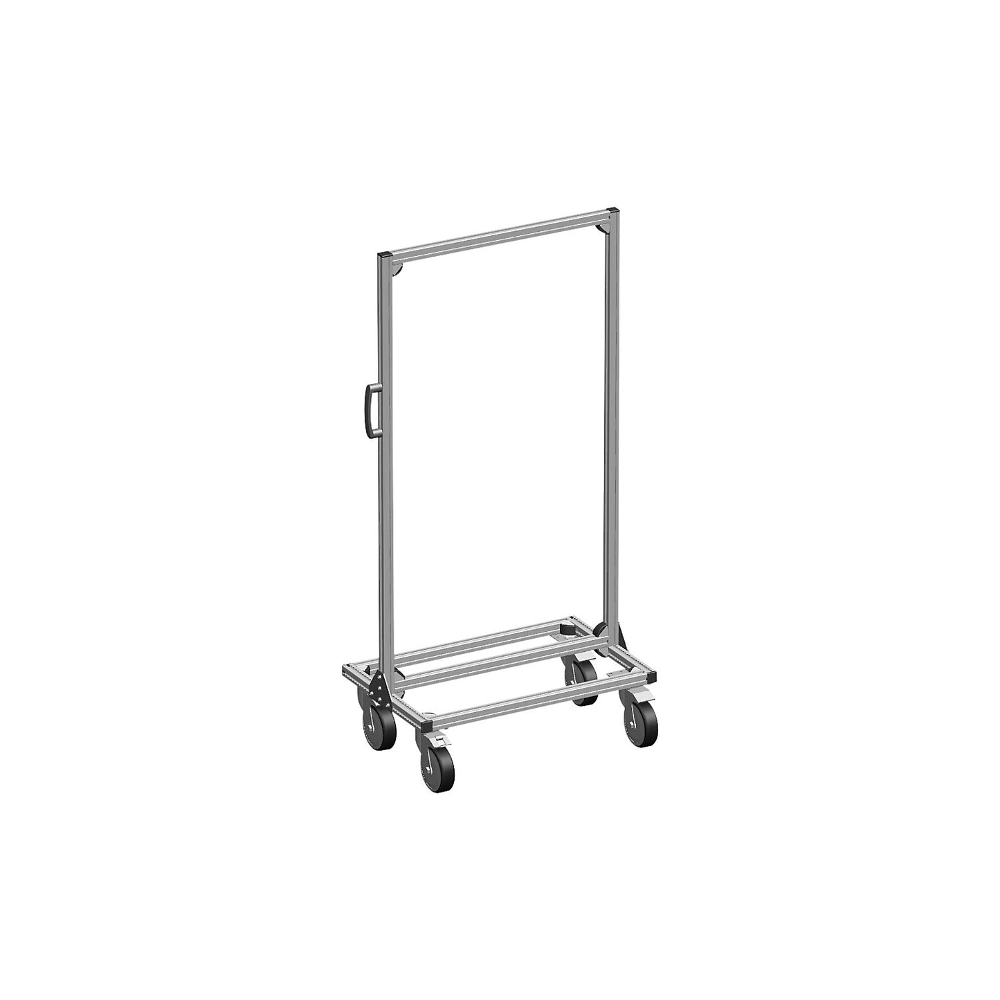 Aluminium mobile rack for open fronted storage bins, double sided, can be fitted out as required.