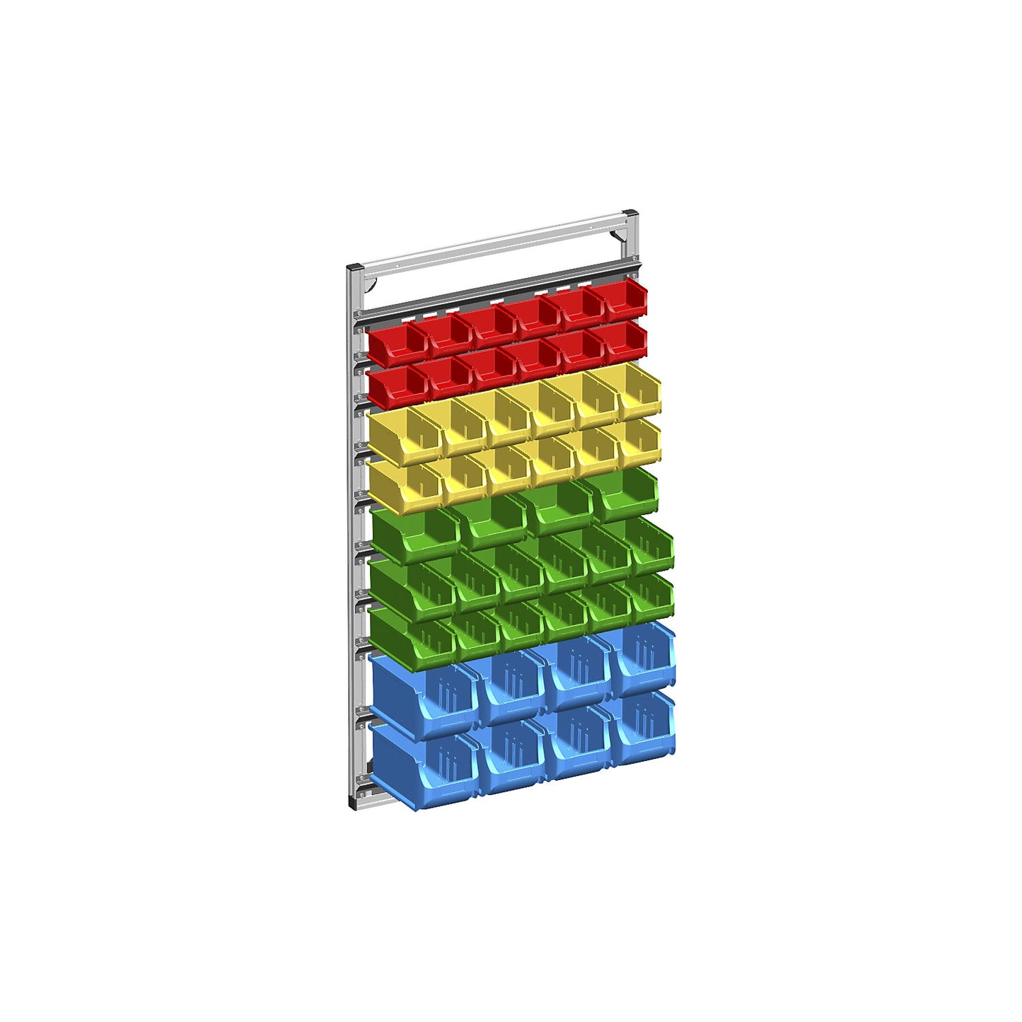 Wall shelf unit with open fronted storage bins, HxW 1190 x 660 mm, with 48 bins.