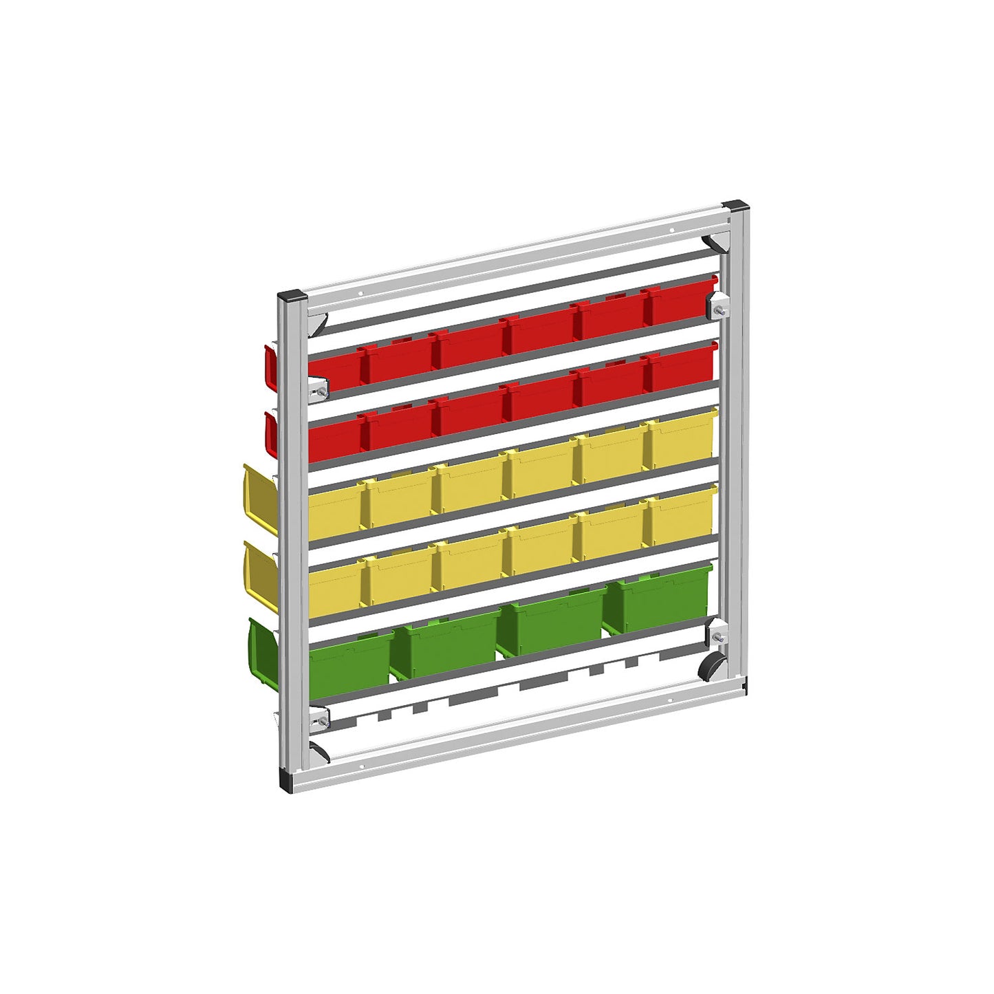 Wall shelf unit with open fronted storage bins, HxW 670 x 660 mm, with 28 bins.