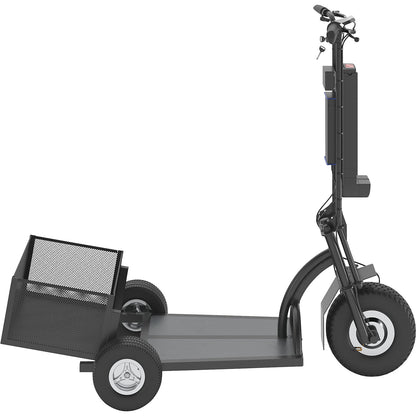 PRO electric transport dolly, 800 W, 3 wheels, with basket at rear, black.