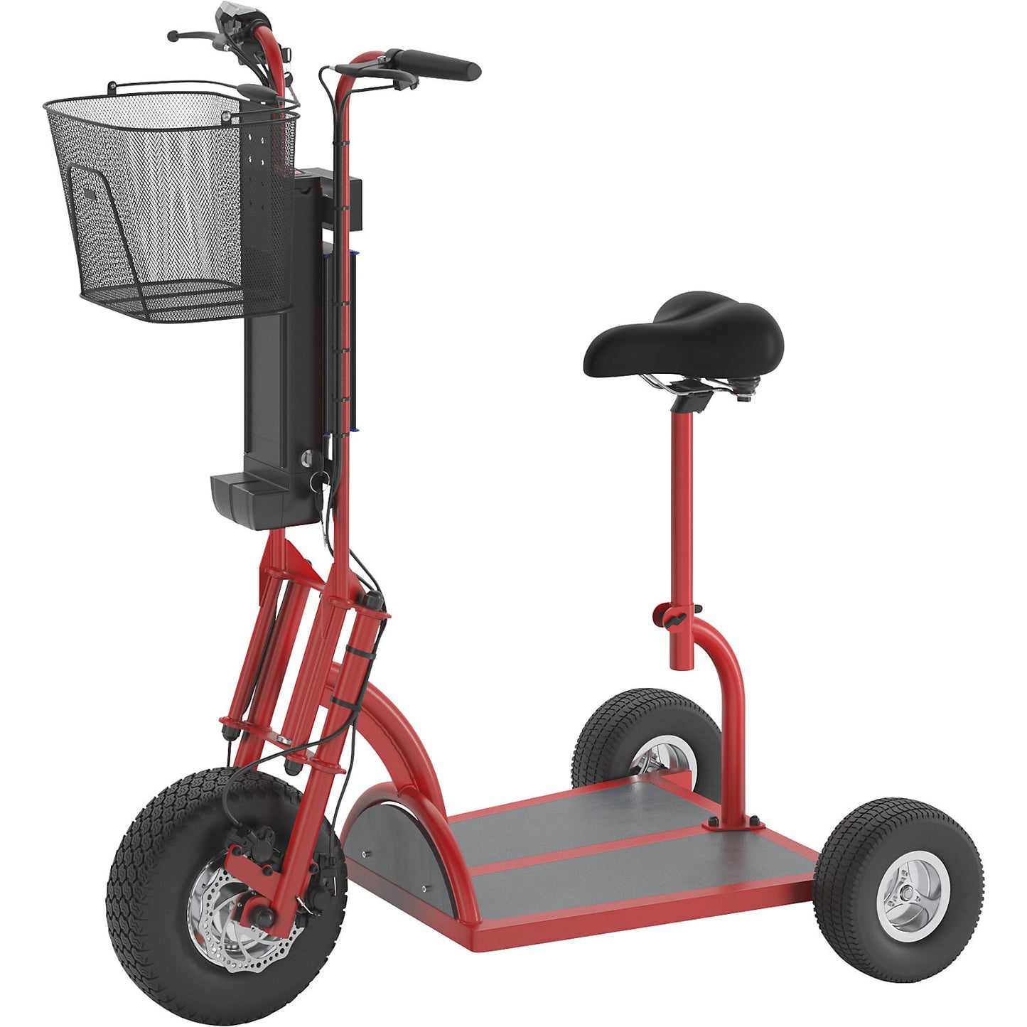 PRO electric transport dolly, 800 W, with basket at front, red.
