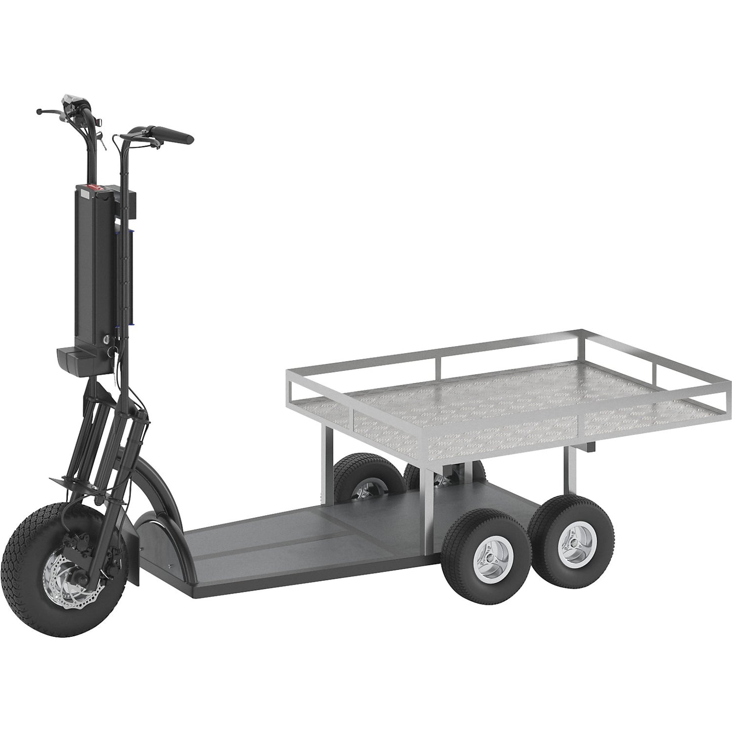 XXL PRO electric transport dolly, 5 wheels, with tray, black.