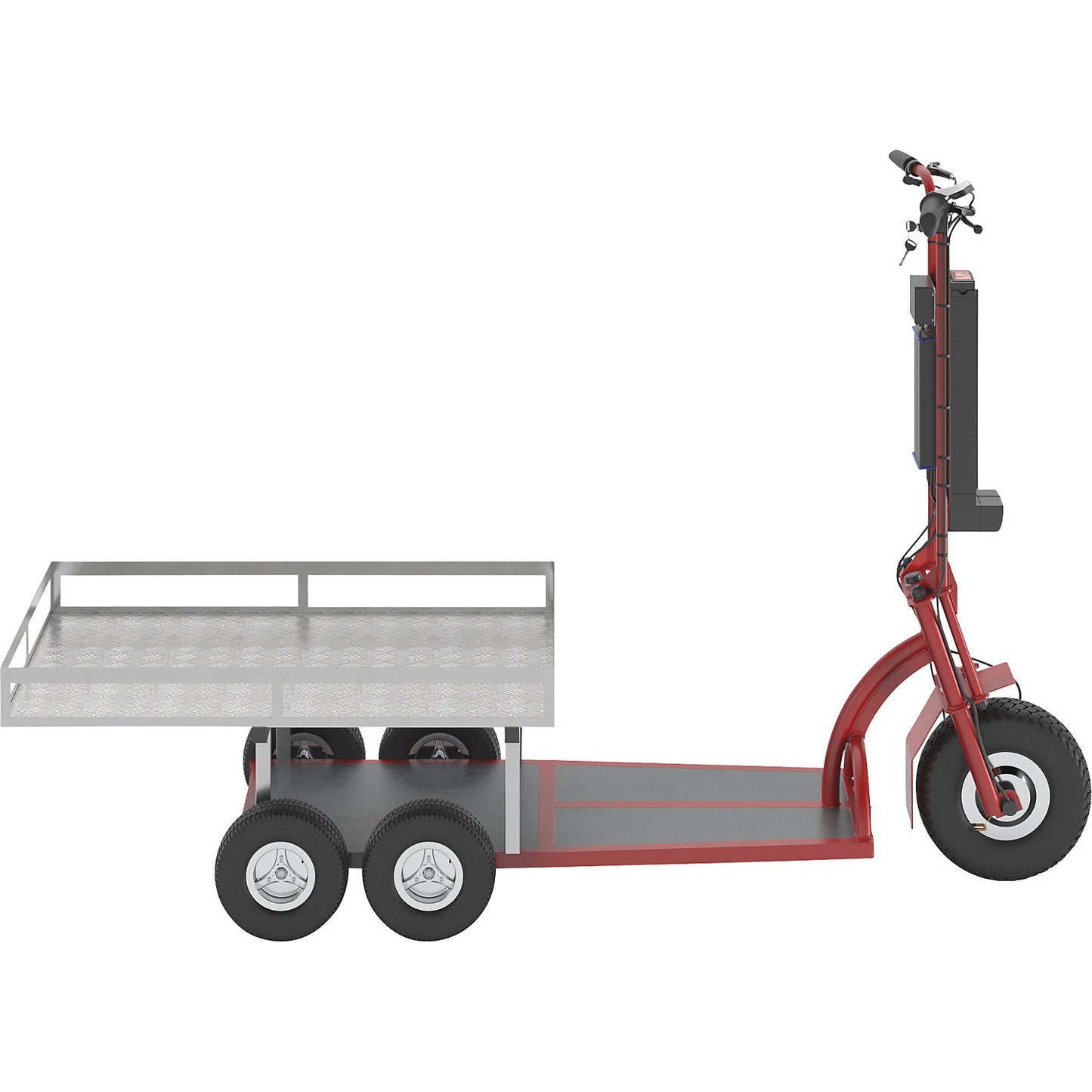 XXL PRO electric transport dolly, 5 wheels, with tray, red.