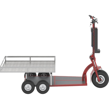 XXL PRO electric transport dolly, 5 wheels, with tray, red.