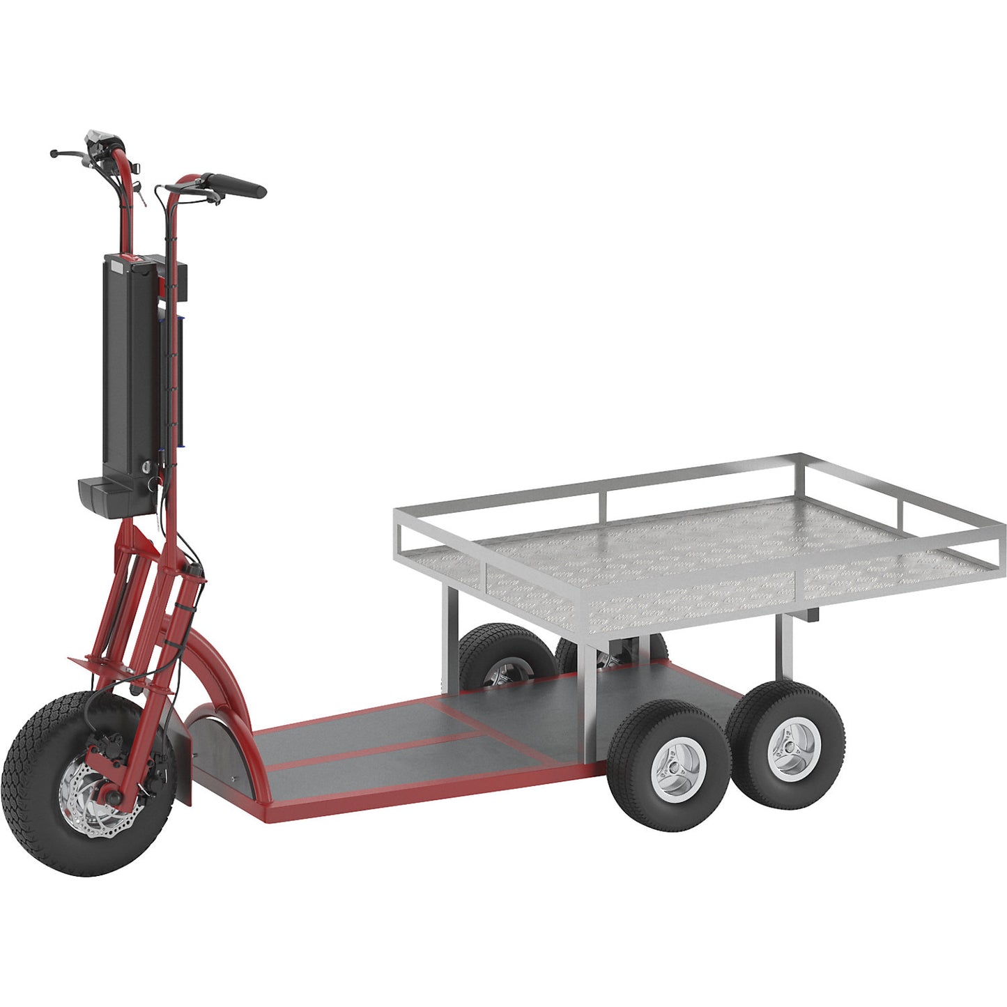 XXL PRO electric transport dolly, 5 wheels, with tray, red.