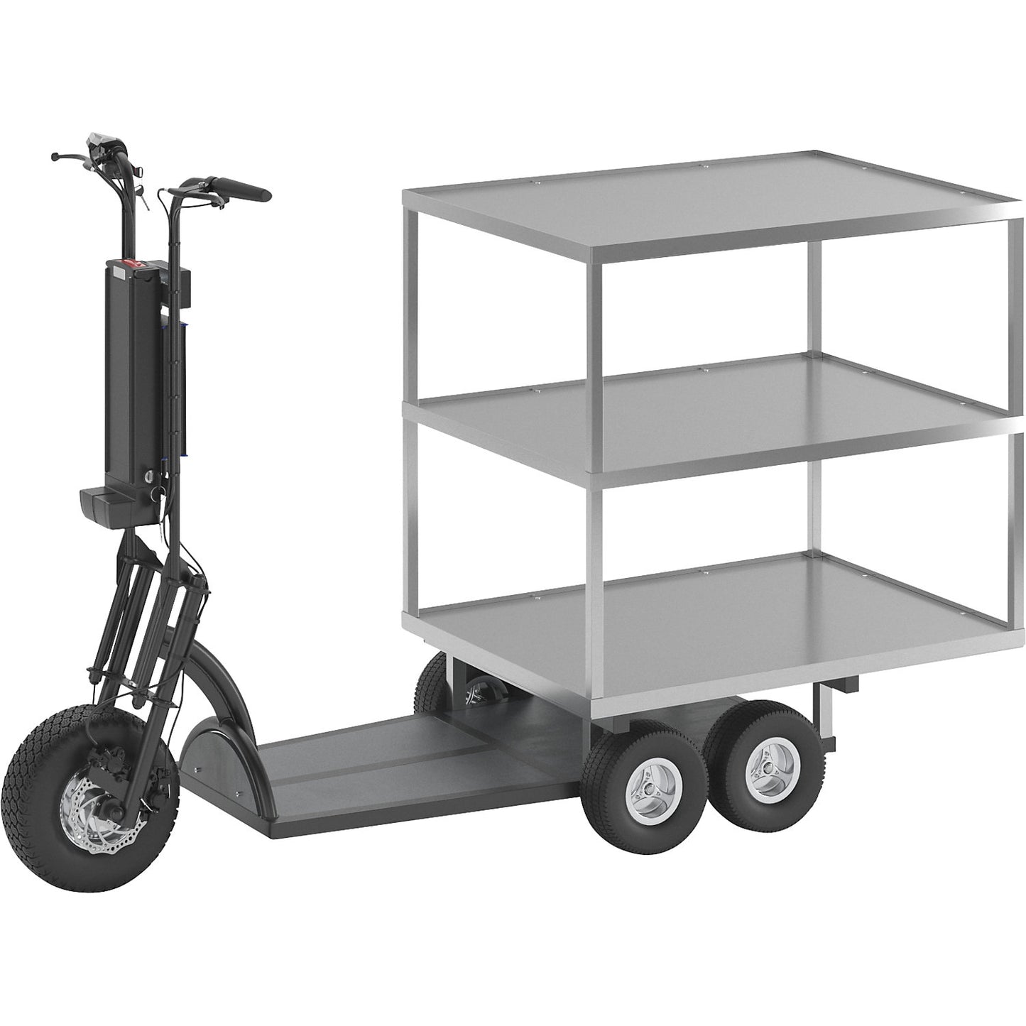 XXL PRO electric transport dolly, 5 wheels, with shelf, black.