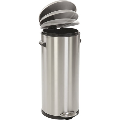 Waste collector with pedal, stainless steel, with handles, capacity 30 L, HxØ 660 x 292 mm.