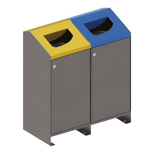 Berlin outdoor recyclable waste collector, 2 x 100 l, lid yellow/blue.