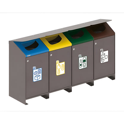 Berlin outdoor recyclable waste collector, 4 x 100 l, lid yellow/blue/green/brown.