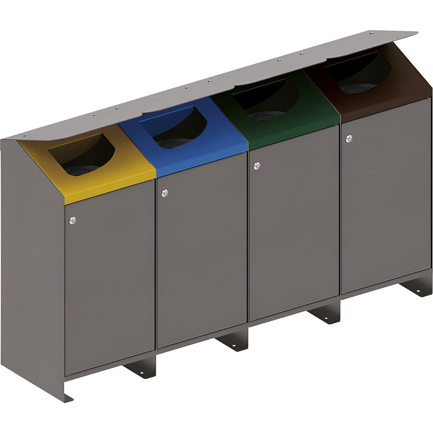 Berlin outdoor recyclable waste collector, 4 x 100 l, lid yellow/blue/green/brown.