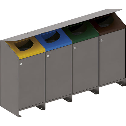 Berlin outdoor recyclable waste collector, 4 x 100 l, lid yellow/blue/green/brown.