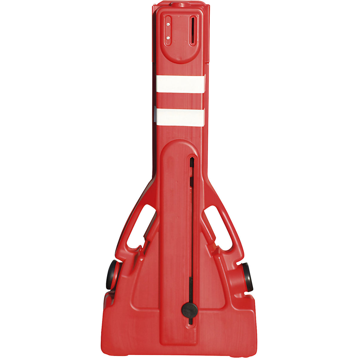 Expanding barrier, PVC, extendable, with integrated storage system, red on white, length 2200 mm.