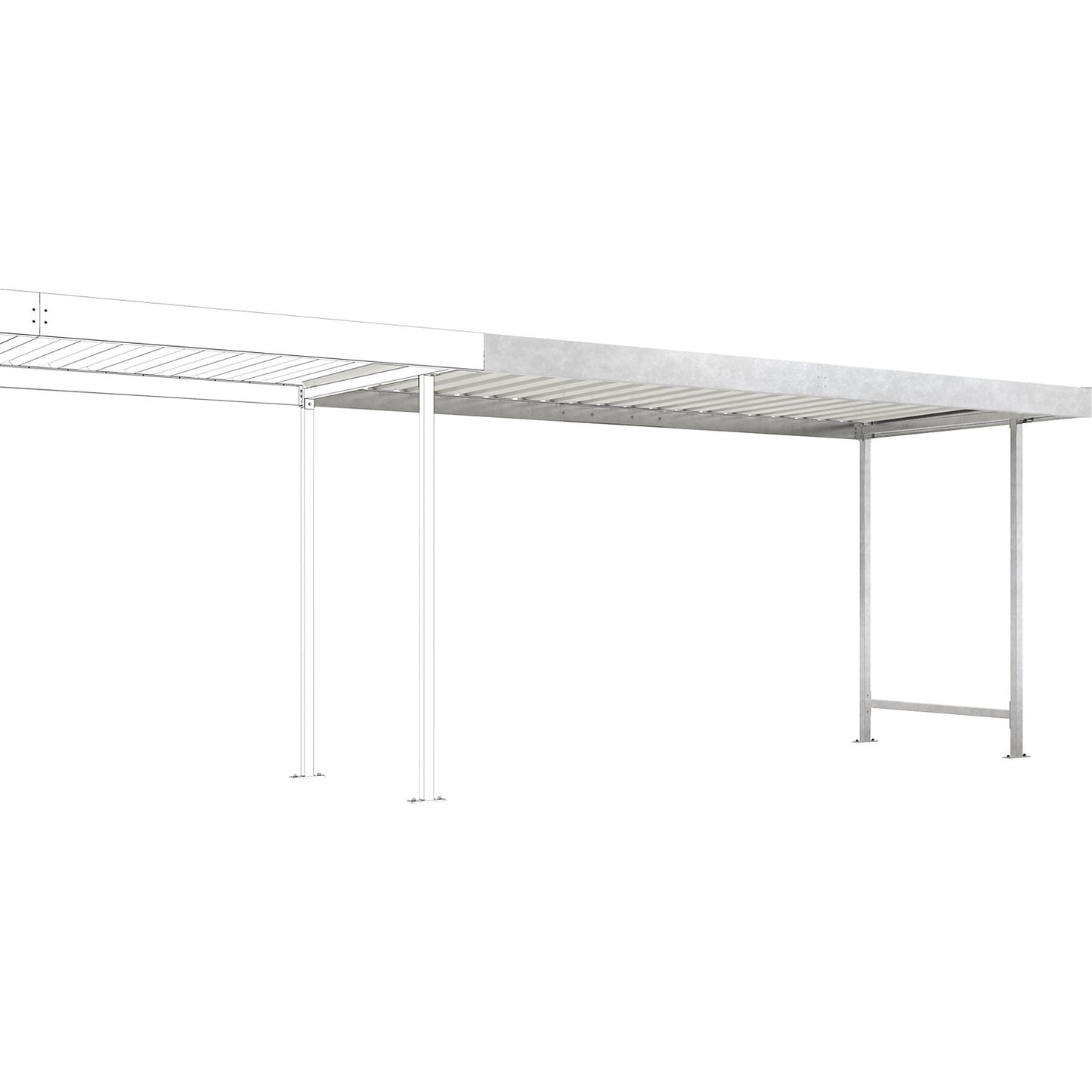 Material shelter Leipzig, extension unit, W 4300 mm, single sided, HxD 2360 x 2200 mm.
