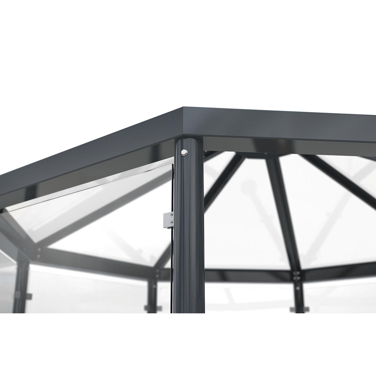 Pavilion style shelter for persons, for bolting in place, HxWxD 3100 x 3300 x 3300 mm, charcoal RAL 7016.
