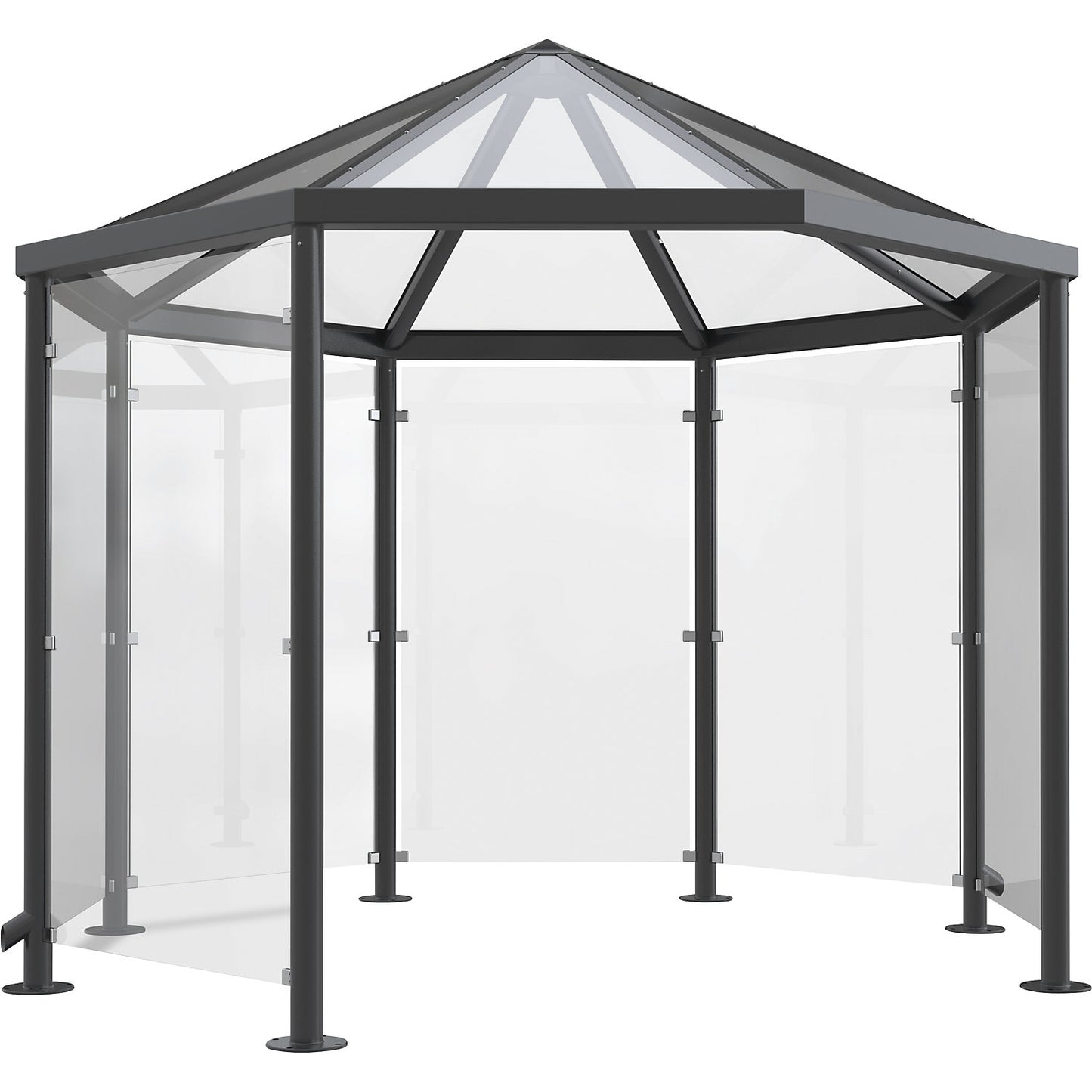 Pavilion style shelter for persons, for bolting in place, HxWxD 3100 x 3300 x 3300 mm, charcoal RAL 7016.