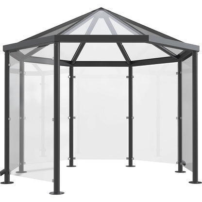 Pavilion style shelter for persons, for bolting in place, HxWxD 3100 x 3300 x 3300 mm, charcoal RAL 7016.