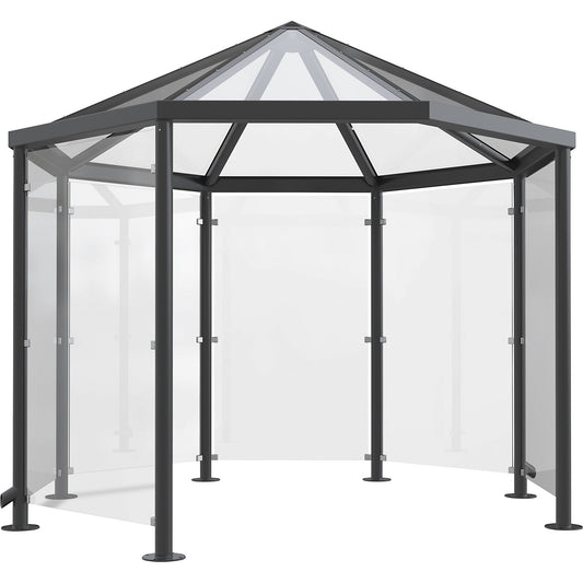 Pavilion style shelter for persons, for concreting in, HxWxD 3100 x 3300 x 3300 mm, charcoal RAL 7016.