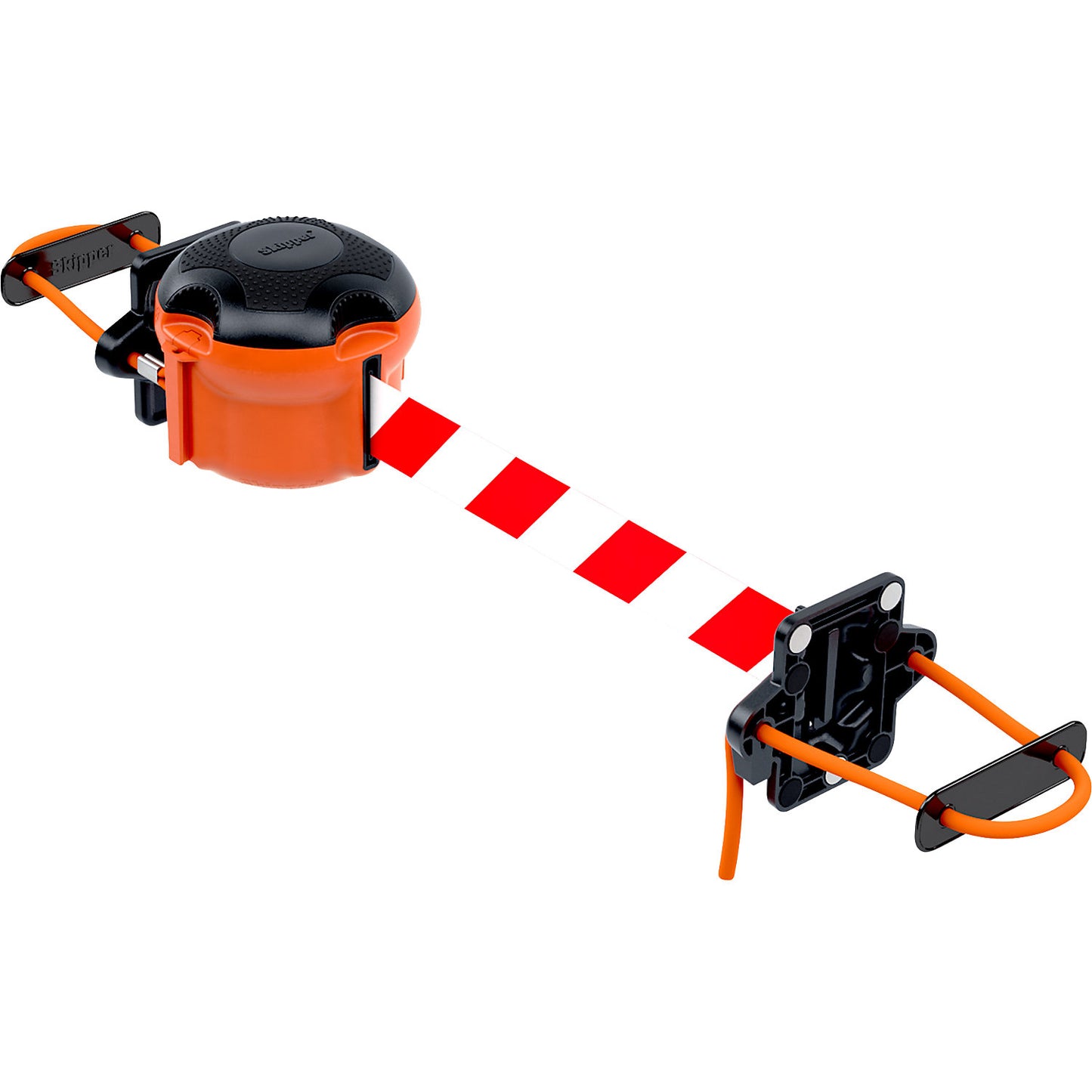 Belt barrier with rope holder, indoor, max. extension 9000 mm, red / white.