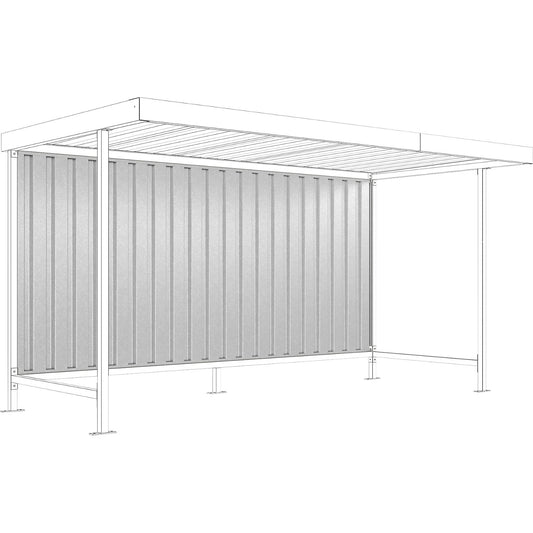 Rear panel for material shelter Leipzig, for single sided model, for standard and extension unit, W 4300 mm.
