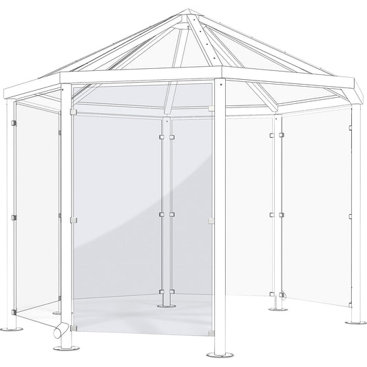 Side panel for pavilion style shelter for persons, made of safety glass, transparent.