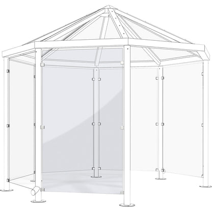 Side panel for pavilion style shelter for persons, made of safety glass, transparent.