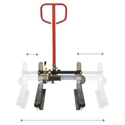 Palbac Flexi pallet truck, adjustable width, max. load 1000 kg, fork length 825 mm.