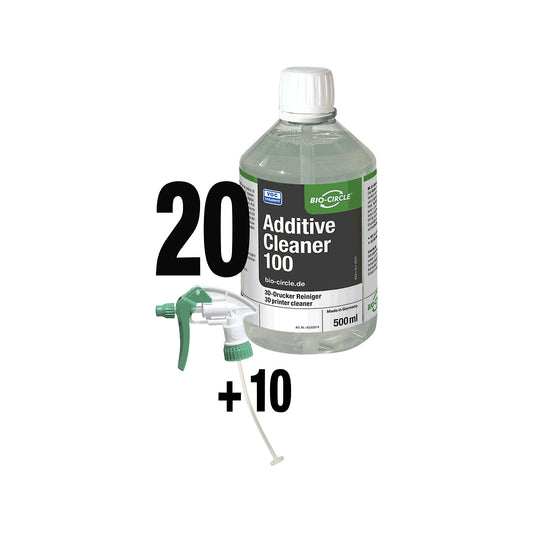 Additive Cleaner 100 adhesive and separating agent cleaner, 20 x 500 ml bottles and 10 sprayers, capacity 10 l.