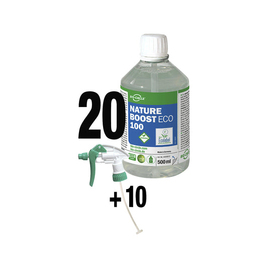 Nature Boost Eco 100 all-purpose cleaner, 20 x 500 ml bottles and 10 sprayers, capacity 10 l.
