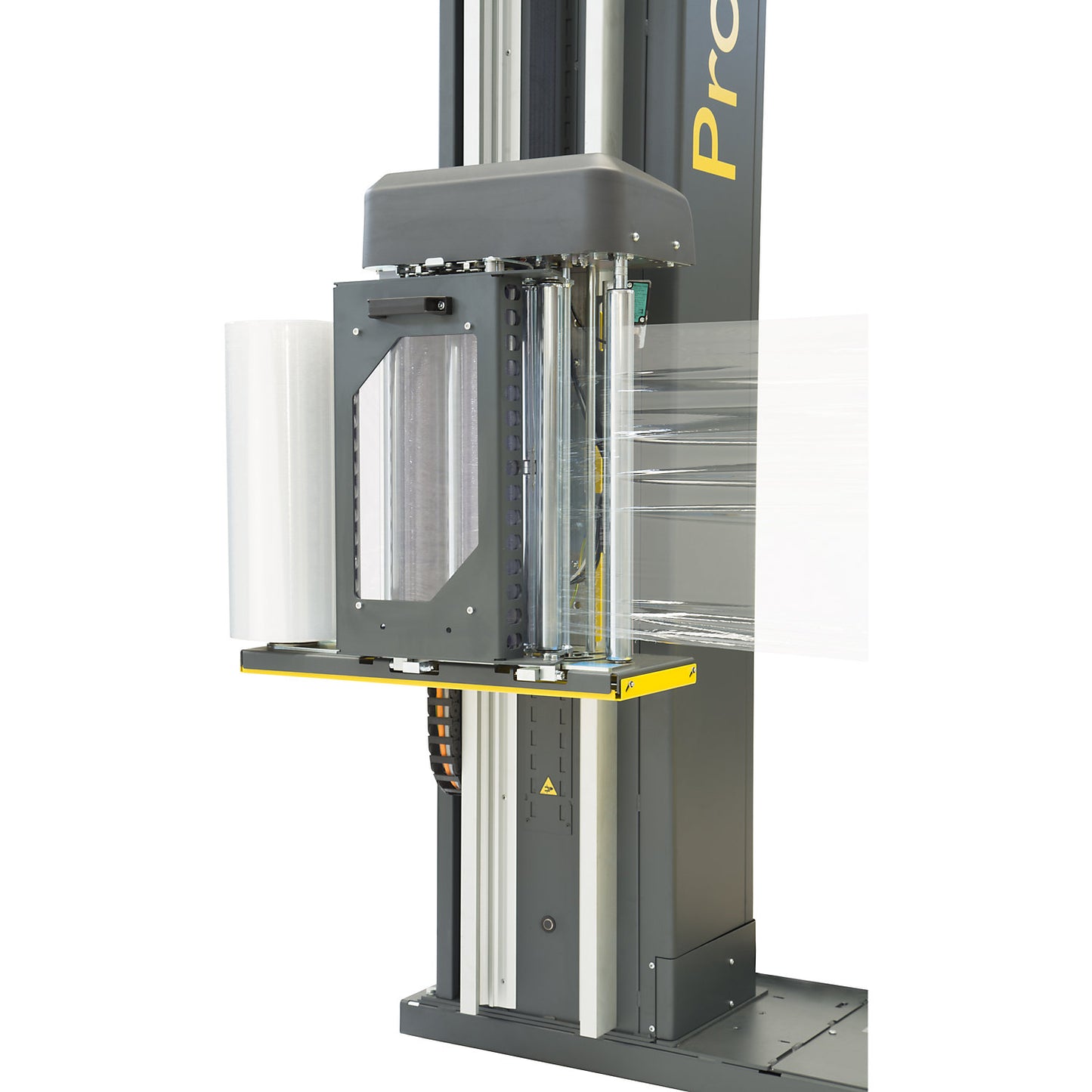 ProWrap pallet wrapper, with round turntable, pallet height 2200 mm, turntable Ø 1800 mm, with 200% motor powered pre-stretch, cutting system.