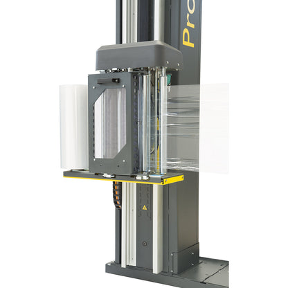 ProWrap pallet wrapper, with round turntable, pallet height 2200 mm, turntable Ø 1800 mm, with 200% motor powered pre-stretch, cutting system.